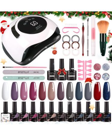 Btiztlla Gel Nail Polish Kit with 120W LED Light 12 Colors White Nude Glitter Gel Nail Polish Set UV LED Nail Lamp No Wipe Base Top Coat Manicure Tools Starter Kit for Beginner DIY at Home 12 Colors Set 1