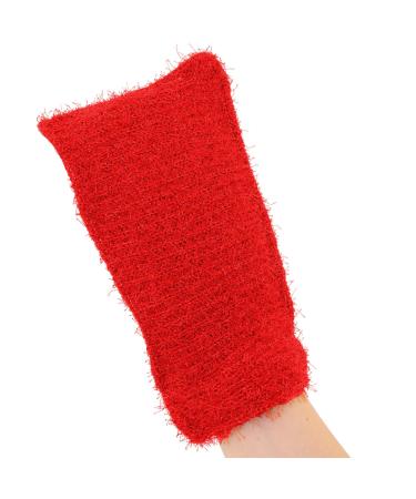 Exfoliating Loofah Glove Scrubber Mitten  Double Sided Bath Sponge Mitten and Soap Bag for Foaming (Red)