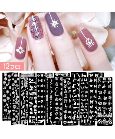 NATUCE Nail Stamp Set - 12PC Nail Stamping Plates Silicone Stamper & Storage Bag for Stunning Nail Art - Buy Online on GoSupps.com