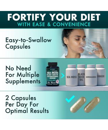 Sea Moss Bundle Wildcrafted Irish Sea Moss Capsules with Burdock Root Bladderwrack Muira Puama + Seamoss Black Seed Oil Ashwagandha & Ginger 360 Vegan Capsules - Buy Online on GoSupps.com