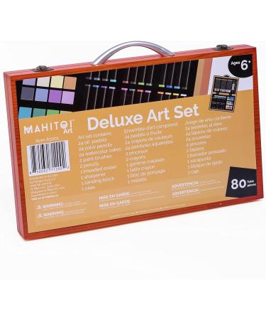 MAHITOI 82-Piece Deluxe Artist Studio Creativity Set - Painting Sketching Drawing Kit with 24 Watercolor Paints, 24 Oil Pastels, 24 Colored Pencils, 2 Brushes - Wood Box Case, Starter Kit - Buy Online on GoSupps.com
