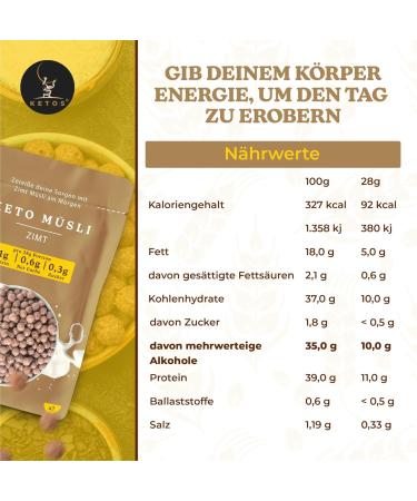 Ketos Snacks Keto muesli cinnamon protein grains for carbohydrate nutrition and keto diet without sugar glutenfree - Buy Online on GoSupps.com