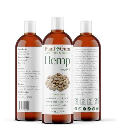 Plant Guru Hemp Seed Oil 32 fl. oz. Cold Pressed 100% Pure & Natural Carrier Oil for Skin Face Body and Hair. Great for DIY Creams Lotions and Lip Balm. - Buy Online on GoSupps.com