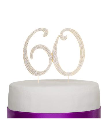 60 Cake Topper for 60th Birthday or Anniversary Gold Party Supplies & Decoration Ideas (Gold)
