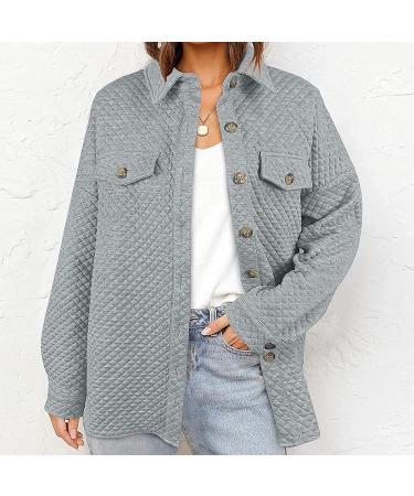 Yihaojia Women's 2023 Fall Oversized Long Sleeve Shacket Jacket Button Down Wool Blend Coats with Pockets Gray#26 XX-Large - Buy Online on GoSupps.com