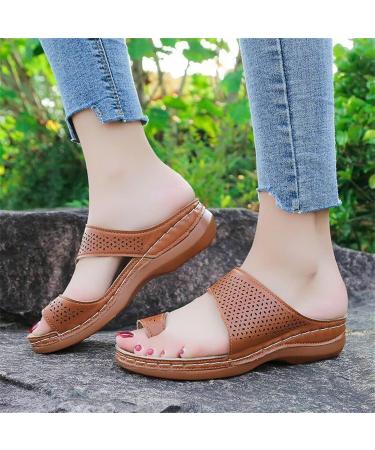 Yytcsjz Women's Hollow Sandals Wedge Heels - Bunion Corrector Flip Flops for Summer Beach Parties & Home | Brown Size 6.5 - Buy Online on GoSupps.com