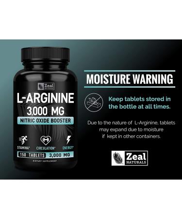 Maximum Strength L-Arginine 3000mg Tablets | Nitric Oxide Booster for Muscle Growth, Energy & Vascular Function - 150 Count - Buy Online on GoSupps.com
