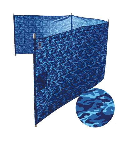 erda Ocean Camo Elite Beach Recycled Polyester Rip-Stop Extra Tall 42" Lightweight Windscreen, Privacy Screen, Wind Blocker, Free Matching Shoulder Bag (New Mahogany Wood Poles)