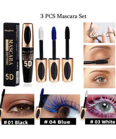 CARL 3 Pieces Mascara Blue White Black Waterproof Long Lasting 5D Colorful Mascara Set for Long Eyelashes Waterproof Eye Makeup - Buy Online on GoSupps.com