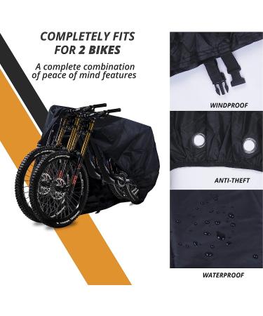 Rockoo Waterproof Bike Cover for 2 Bikes | Heavy Duty 190T Nylon, UV Protection, Dustproof | Lock Holes, Storage Bag | Ideal for Mountain & Road Bikes, Black - Buy Online on GoSupps.com