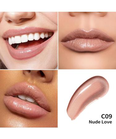 Oulac Lip Gloss Shiny - 3D Moisture Liquid Lipstick | Transparent Glitter with Rose Damascena | Nourishing Lip Care for Dry Lips (Nude Love 09) - 4.5ml - Buy Online on GoSupps.com