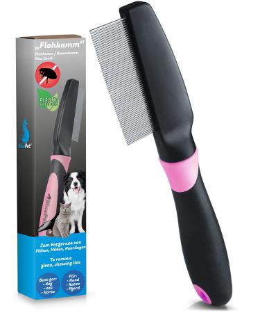BluePet "FlohGo" Professional Flea Comb & Lice Comb For Dogs & Cats - Gentle & Safe Thanks To Rounded Teeth Pink - Buy Online on GoSupps.com