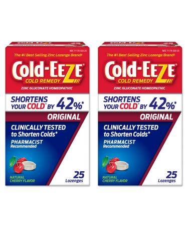 Cold-Eeze Natural Cherry Zinc Lozenges Homeopathic Cold Remedy Reduces Duration of The Common Cold Sore Throat Cough Congestion and Post Nasal Drip 25 Count Pack of 2