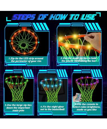 Glow in The Dark Basketball Set for Kids - LED Lights, Nightlight Net, Remote Control - 16 Colors - Outdoor Hoop Accessories - Buy Online on GoSupps.com