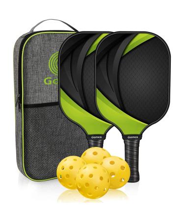 Gonex Pickleball Paddles, USAPA Approved Graphite Pickleball Paddle with Comfort Grip, Pickleball Set of 2 Paddles with 4 Balls, and Portable Carry Bag Green