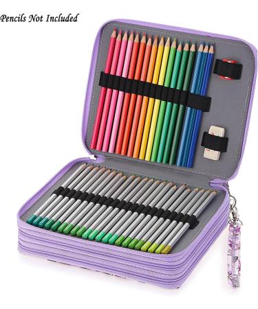 BTSKY Colored Pencil Case- 120 Slots Pencil Holder Pen Bag Large Capacity Pencil Organizer with Handle Strap Handy Colored Pencil Box with Printing Pattern (Purple Flower) - Buy Online on GoSupps.com