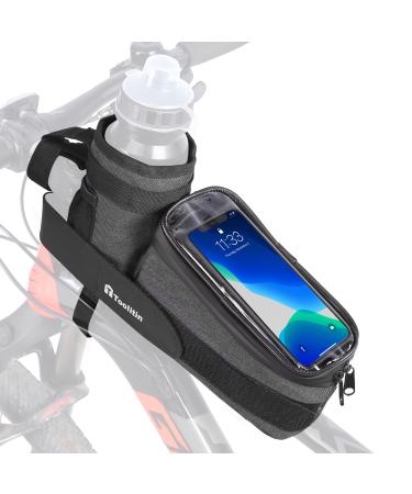 TOOLITIN Bike Phone Front Frame Bag with Water Bottle Holder Bag, Removable Insulated Bike Handlebar Bottle Cup Bag with Tighter Buckle, Bicycle Phone Bag for Mountain