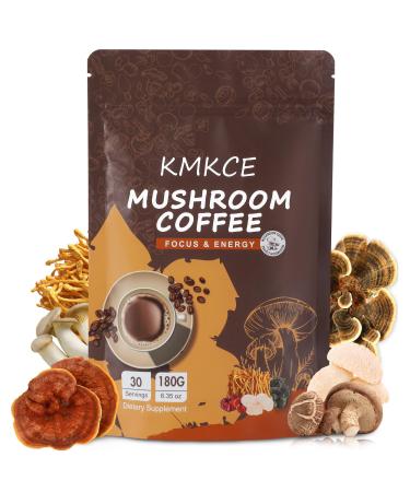 KMKCE Mushroom Coffee 6 Organic Mushrooms with Lion's Mane Reishi Cordyceps Shitake King Trumpet & Turkey Tail Instant Coffee Powder for Energy Digestion Immune Support 30 Servings