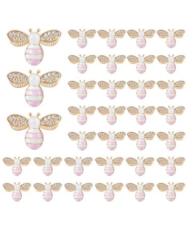 40 Pieces Bee Charms Rhinestone Enamel Craft Bee Pendants Alloy Honeybee Embellishments for Crafting Project  Multicolor (Pink)