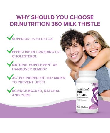 Dr Nutrition 360 Milk Thistle 500 mg Contains 80% Silymarin Herbal Extract Liver Protectant Detox Antioxidants - Lower LDL No Artificial Flavours and Colours 180 Capsules - Buy Online on GoSupps.com