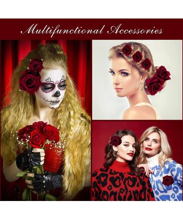 12pc Rose Flower Hair Clips & Bridal Pins - Wine Red Wedding Accessories for Women & Girls - Buy Online on GoSupps.com