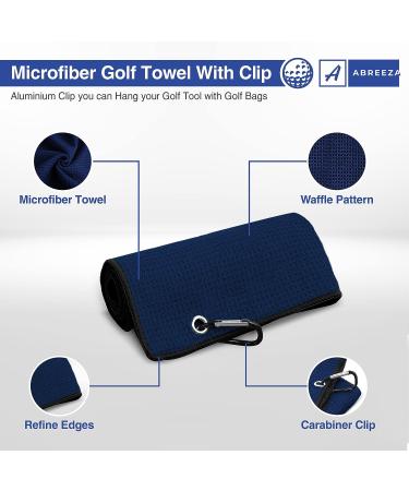 Men's Navy Blue Microfiber Golf Towel with Waffle Pattern Tri-fold Design & Cleaning Brush - Buy Online on GoSupps.com