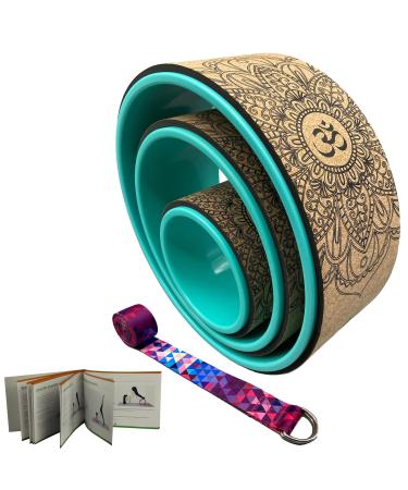 Aozora Yoga Wheel 13" with Most Detailed Book Step by Step Guide on How to Do 30+ Poses,! Perfect for Stretching and Improving Backbends 3 Pack - 6, 10 & 13" -Cork/Turquoise +strap
