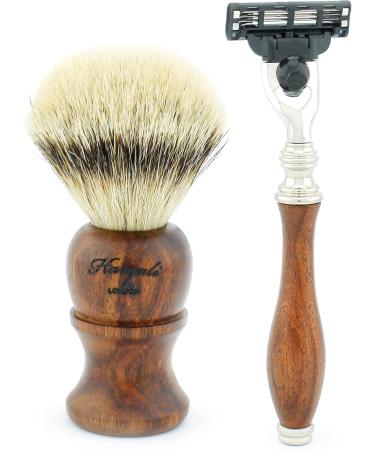 3-Part Wood Shaving Set for Men | Silver Tip Brush & Compatible Razor | Premium Wood Wet Shaving Gift Set - Buy Online on GoSupps.com