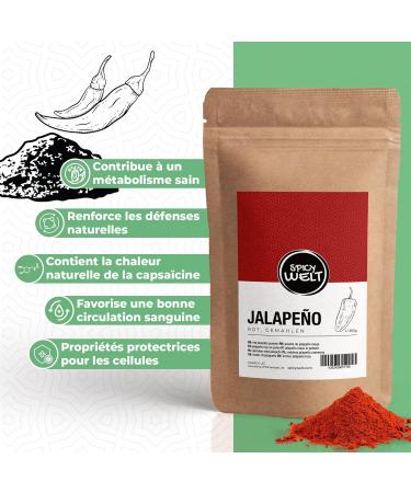 Spicy Welt Jalape o Rouge Moulu (250g) Poudre de Piment Jalape o | Pour Chili Tacos Sauces & Marinades BBQ | Saveur Fruit e & Piquant Rond | 100% Naturel Sans Additifs - Buy Online on GoSupps.com