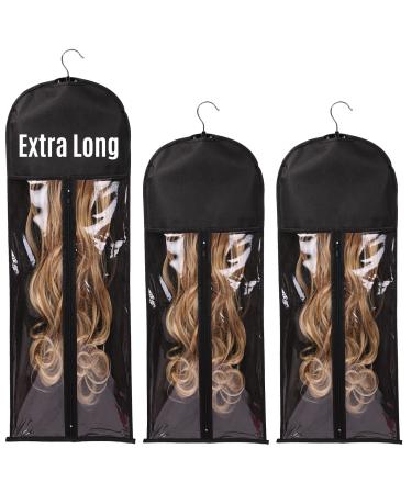 3 Pack Wig Bags Storage with Hanger Wig Storage Bags Wig Storage for Multiple Wigs Portable Hair Storage Bag for Hairpiece Human Hair Prevent Dust and Moisture (2 Pack 23.6 INCH + 1 Pack 31.5 INCH) 2 Packs 23.6 INCH + 1 ...