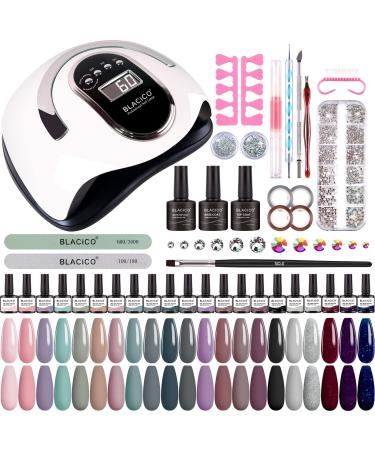 BLACICO Gel Nail Polish Kit with UV Light 168W Nail Dryer, 21 Colors Nude Purple Black Gel Nail Polish Set, Nail Lamp, No Wipe Base Top Coat, Nail Art Decorations, Manicure Tools Nail Kit Gift for Women 21 Colors Kit B