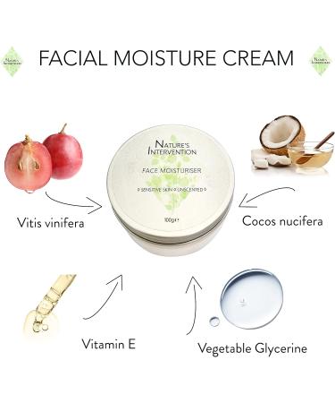 Nature's Intervention - Facial Moisturising Cream - Unscented for Sensitive Skin. 99% Natural - Protects Hydrates Soothes Repairs. pH 5.5 Balanced. 100ml - Buy Online on GoSupps.com