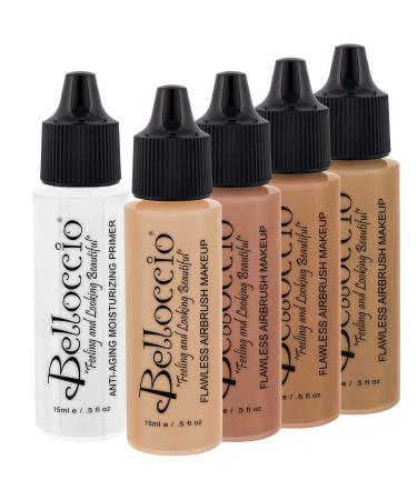 Belloccio Medium Color Shade Foundation Set - Professional Cosmetic Airbrush Makeup in 1/2 oz Bottles