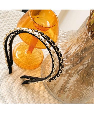 Buy Metal Chain Leather Hairband for Women & Girls - Non-Slip Elastic Headband in Black/White & Gold - Stylish & Comfortable - Buy Online on GoSupps.com