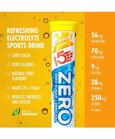 HIGH5 Zero Electrolyte Hydration Tablets with Vitamin C - Mango Flavor (20 Count) - Buy Online on GoSupps.com