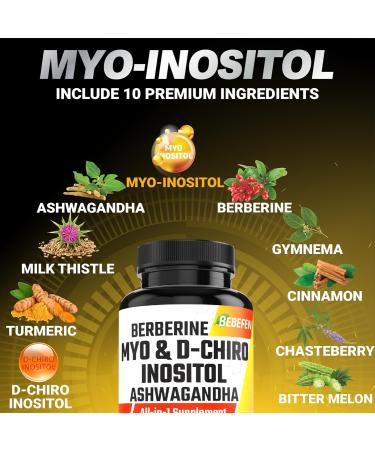 Myo-Inositol & D-Chiro Inositol Capsules with Ashwagandha Berberine Cinnamon Gymnema Chasteberry Milk Thistle Turmeric Bitter Melon - 90 Capsules - Buy Online on GoSupps.com