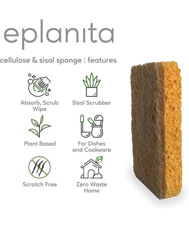 Eplanita Natural Plant Based Scrub Sponges - Non-Scratch Biodegradable Eco Scourers (3 Pack) - Buy Online on GoSupps.com