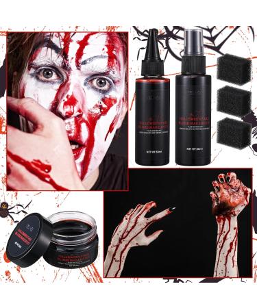 Vertintong 12 Pcs Halloween Fake Blood Makeup Kit | Coagulation Blood Drops Spray & Cream for Cosplay Vampire & Monster - Buy Online on GoSupps.com