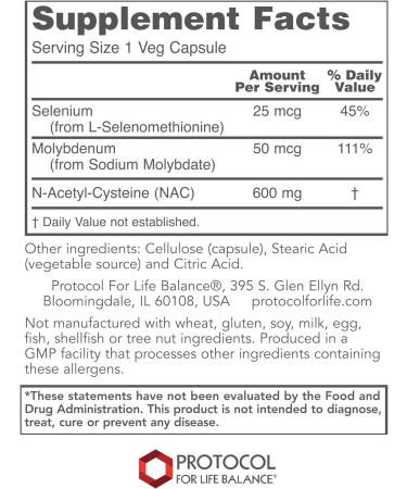 Protocol NAC with Selenium and Molybdenum - 100 Veg Caps for Glutathione Support in Brain and Lung - Buy Online on GoSupps.com
