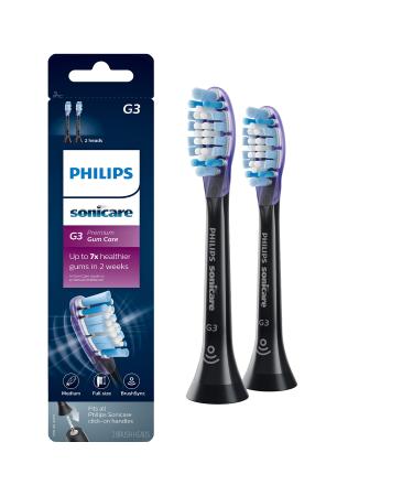 Philips Sonicare Genuine G3 Premium Gum Care Replacement Toothbrush Heads, 2 Brush Heads, Black, HX9052/95 2 Black