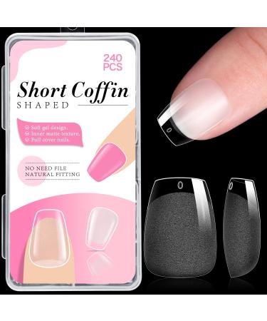 Ranrose 240PCS Short Coffin Nail Tips Half Matte Soft Gel False Tips Full Cover Coffin Shaped Nails Clear Acrylic Tips for Press On Nail Extension DIY