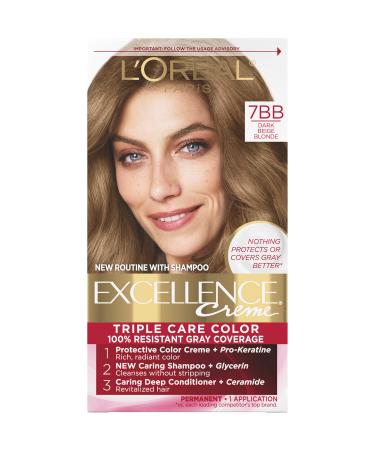L'Oreal Paris Excellence Creme Permanent Triple Care Hair Color  7BB Dark Beige Blonde  Gray Coverage For Up to 8 Weeks  All Hair Types  Pack of 1 1 Count (Pack of 1) 7BB Dark Beige Blonde