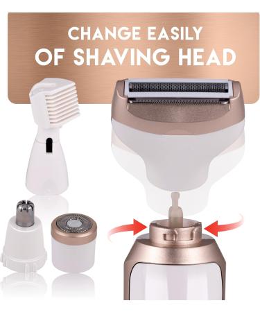 Alpina Women's Multifunctional Razor - Electric Body & Face Trimmer with Eyebrow Attachment - USB Rechargeable - White/Gold - Buy Online on GoSupps.com