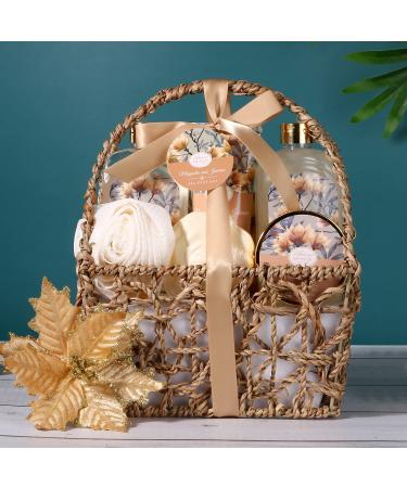 Mother's Day Bath Spa Gift Basket for Women - Magnolia & Jasmine Home Spa Kit with Body Lotion, Shower Gel, Bubble Bath, Scrub, Salt & Bomb - Buy Online on GoSupps.com