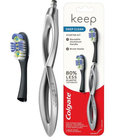 Colgate Keep Soft Manual Toothbrush for Adults - 2 Deep Clean Floss Tip Brush Heads Silver | International Shipping Available - Buy Online on GoSupps.com