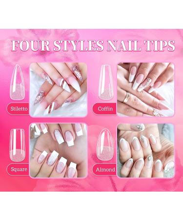 Gel Extension Nail Kit - 960 PCS Full Cover Gel Nail Tips with Glue, Professional Acrylic Nails Tips Set - Coffin/Stiletto/Square/Almond Shapes, UV Light Included - Buy Online on GoSupps.com