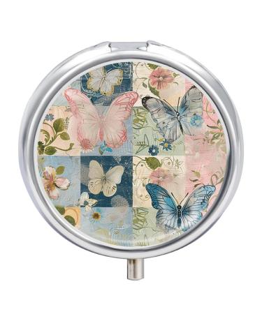 Pill Box Pill Case 3 Compartment Travel Pill Box with Floral Style Printing Small Pill Box Portable Medicine Pill Case Pill Organizer for Purse & Pocket for Travel Handbag (Round)