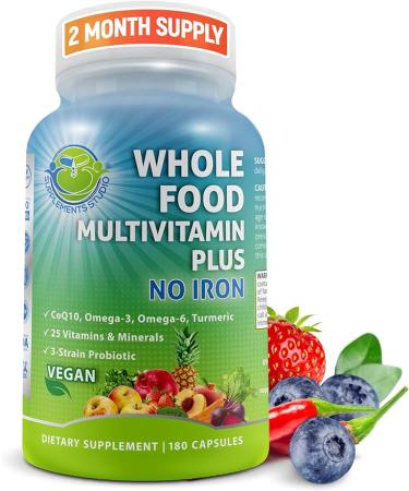 Vegan Whole Food Multivitamin Daily Multivitamin for Women and Men Made with Fruits & Vegetables B-Complex Probiotics Enzymes CoQ10 Omegas Turmeric Non-GMO 180 Count - Buy Online on GoSupps.com