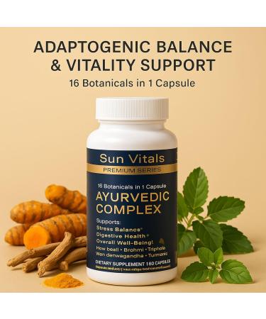 Ayurvedic Complex Adaptogenic Herbal Blend with Ashwagandha Turmeric & Holy Basil | Daily Holistic Balance Ritual | 16 Botanicals | 60 Capsules - Buy Online on GoSupps.com