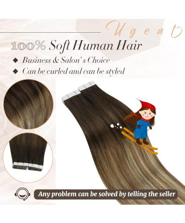 Ugeat Tape In Extensions - Dark Brown to Chestnut Brown & Bleach Blonde Ombre - Seamless Balayage - 20 Pieces 50cm - High-Quality Hair Extensions - Buy Online on GoSupps.com